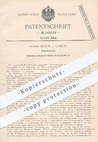 original Patent - Gustav Dehler in Coburg , 1901 , Federmatratze , Federkern , Matratze , Bett , Betten , Haushalt !!!