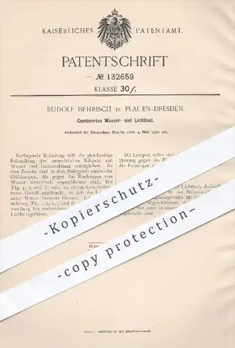 original Patent - Rudolf Behrisch , Plauen Dresden , 1901 , Kombiniertes Wasser- u. Lichtbad , Bad , Baden , Heilbad !