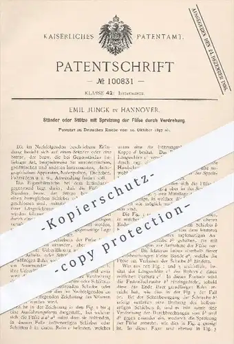 original Patent - E. Jungk , Hannover 1897 , Ständer o. Stütze mit Spreizung der Füße | Astronomie , Musikinstrumente !!