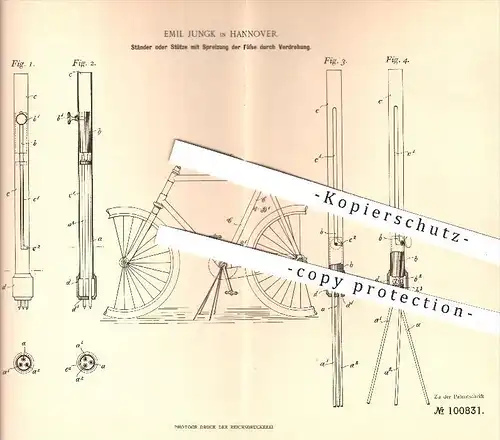 original Patent - E. Jungk , Hannover 1897 , Ständer o. Stütze mit Spreizung der Füße | Astronomie , Musikinstrumente !!