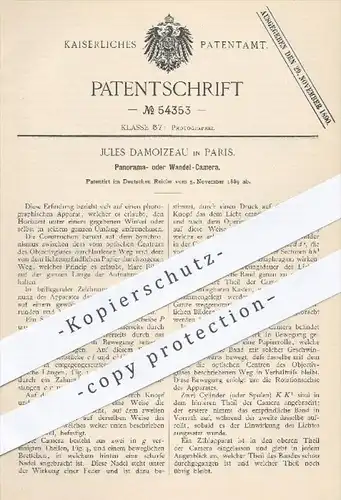 original Patent - Jules Damoizeau , Paris , 1889 , Panorama- o. Wandel - Kamera , Fotoapparat , Fotografie , Fotograf !!