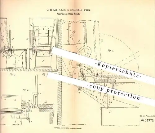 original Patent - C. H. Kleucker in Braunschweig , 1890 , Streu - Kloset , Klosets , WC , Toilette , Klempner , Haushalt