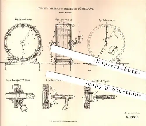 original Patent - Hermann Kirberg , Hilden / Düsseldorf , 1892 , Häute - Walkfass , Fass , Gerberei , Gerber , Leder !!