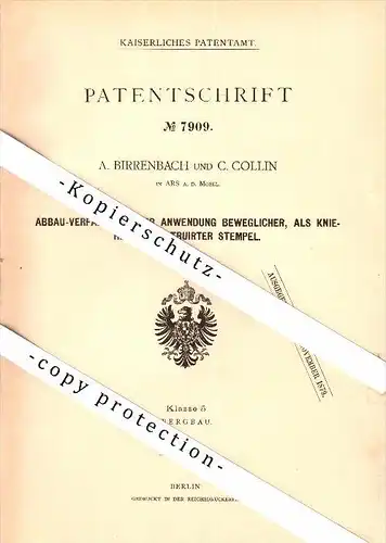 Original Patent - A. Birrenbach et C. Collin à Ars-sur-Moselle , 1879 , Appareil pour l'exploitation minière !!!