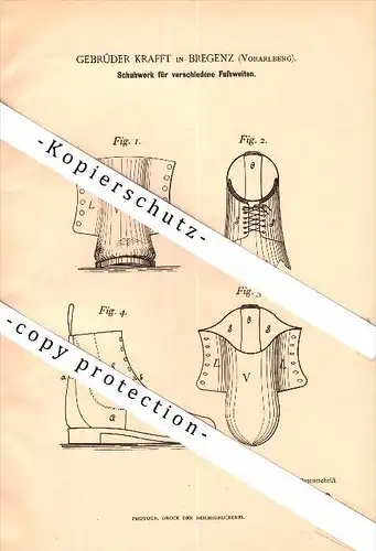 Original Patent - Gebrüder Krafft in Bregenz , Vorarlberg , 1892 , Schuhe mit mehreren Fußweiten , Schuhmacher !!!