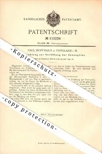 Original Patent - Paul Hoffmann in Friedland i. Mecklenburg ,1899, Verhütung von Schwangerschaft , Kondom , Penis , Arzt