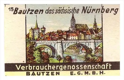 altes Etikett von Streichholzschachtel ,um 1940 , Bautzen !!! 56x35mm , Streichhölzer , matchbox label