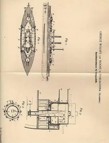 Original Patentschrift - G. van Hoose in Tuscaloosa , 1900 , Drehturm für Kriegsschiffe , Battleship !!!