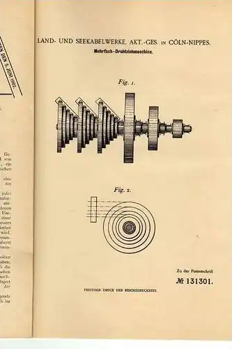 Original Patentschrift - Land- und Seekabelwerke AG in Köln - Nippes , 1900 , Drahtziehmaschine , Maschinenbau !!!