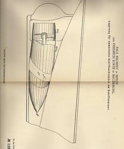 Original Patentschrift - Baumert und Korte in Berlin und Magdeburg , Schiffsschrauben Lagerung , 1900 !!!