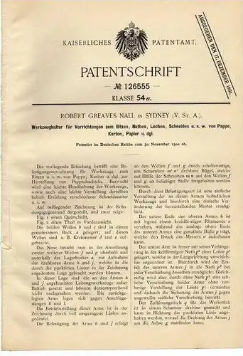 Original Patentschrift - R. Greaves Nall in Sydney , 1900 , Werkzeughalter !!!