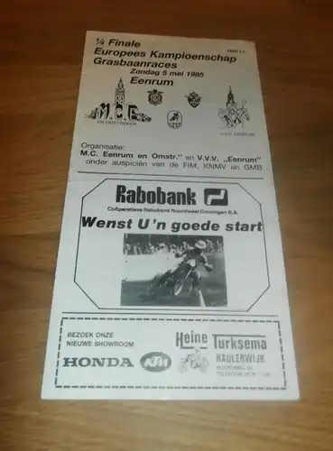 Grasbahn Eenrum , 5.05.1985 , Speedway , Programmheft / Programm / Rennprogramm , program !!!
