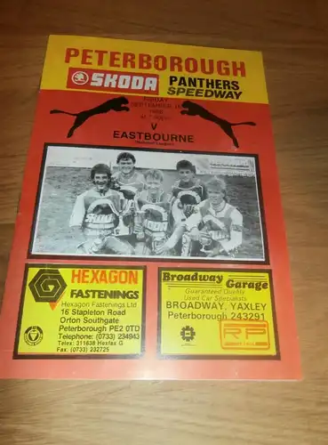 Speedway Peterborough, 16.09.1988 , Eastbourne, Programmheft / Programm / Rennprogramm , program !!!