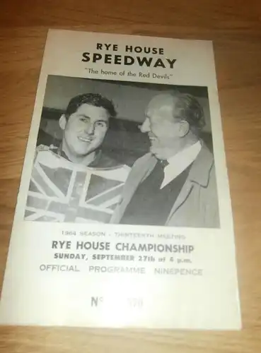 Speedway Rye House , 27.09.1964 , Programmheft / Programm / Rennprogramm , program !!!
