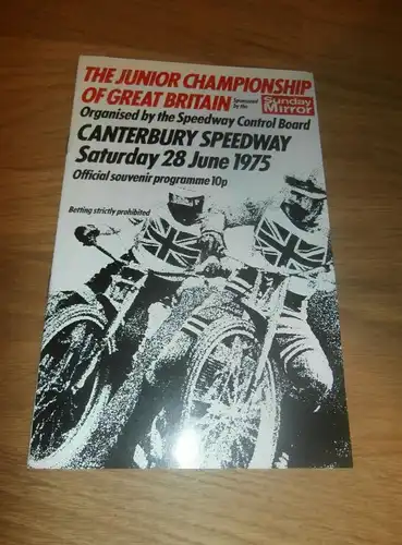 Speedway WM Canterbury , 28.6.1975 , Programmheft / Programm / Rennprogramm , program !!!