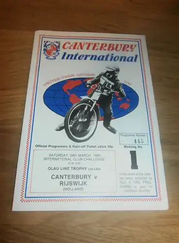 Speedway Canterbury 26.03.1983 , Programmheft / Programm / Rennprogramm , program !!!
