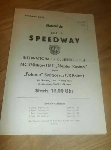 Speedway Güstrow 28.03.1976 , Bydgoszcz , Rostock , Programmheft / Programm / Rennprogramm , program !!!