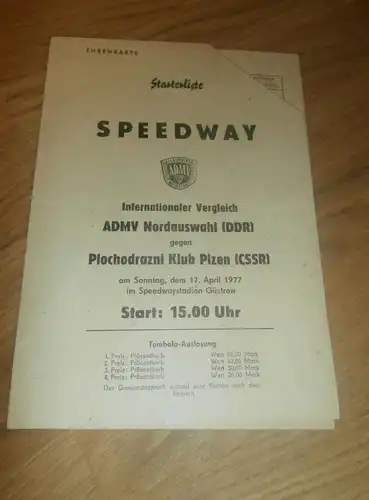 Speedway Güstrow 17.04.1977 , Plzen , Programmheft / Programm / Rennprogramm , program !!!