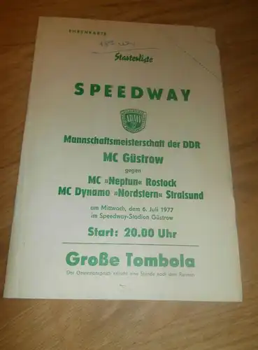 Speedway Güstrow 6.07.1977 , DDR Meisterschaft , Programmheft / Programm / Rennprogramm , program !!!