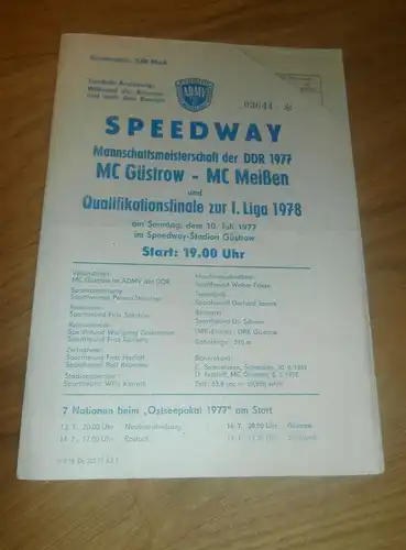 Speedway Güstrow 10.07.1977 , DDR Meisterschaft , Programmheft / Programm / Rennprogramm , program !!!