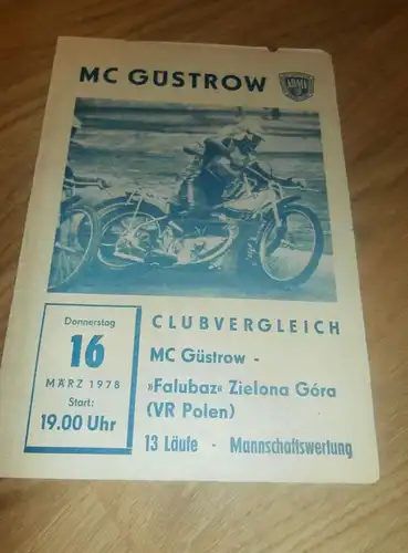 Speedway Güstrow 16.03.1978 , Falubaz Zielona Gora , Programmheft / Programm / Rennprogramm , program !!!