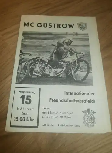 Speedway Güstrow 15.05.1978 , DDR - CSSR - Polen , Programmheft / Programm / Rennprogramm , program !!!