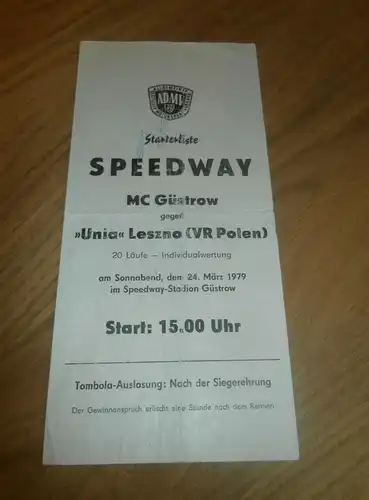 Speedway Güstrow 24.03.1979 , Unia Leszno , Programmheft / Programm / Rennprogramm , program !!!