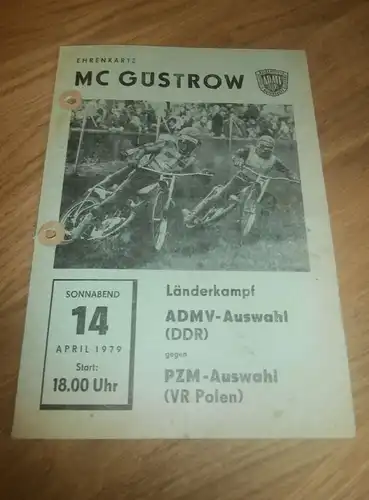 Speedway Güstrow 14.04.1979 , DDR - Polen , Programmheft / Programm / Rennprogramm , program !!!