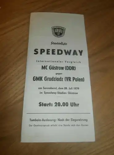 Speedway Güstrow 28.07.1979 , GMK Grudziaz , Programmheft / Programm / Rennprogramm , program !!!