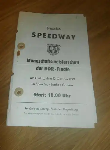 Speedway Güstrow 12.10.1979 , Finale - DDR Meisterschaft , Programmheft / Programm / Rennprogramm , program !!!