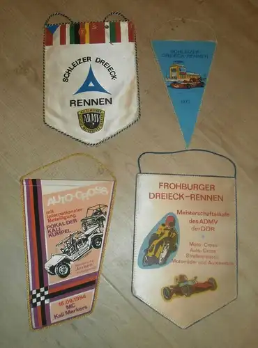 4 Wimpel , Schleiz , Frohburg , Kali Merkers , Motorradrennen , Auto Cross , Rennsport , ADMV !!!