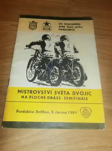 Speedway Pardubice WM 3.06.1984 , Programmheft / Programm / Rennprogramm , program !!!
