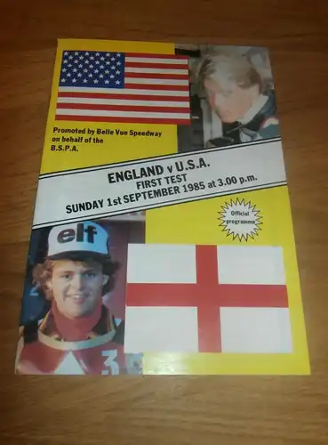Speedway Belle Vue , 1.9.1985 , England vs. USA , Programmheft / Programm / Rennprogramm , program !!!