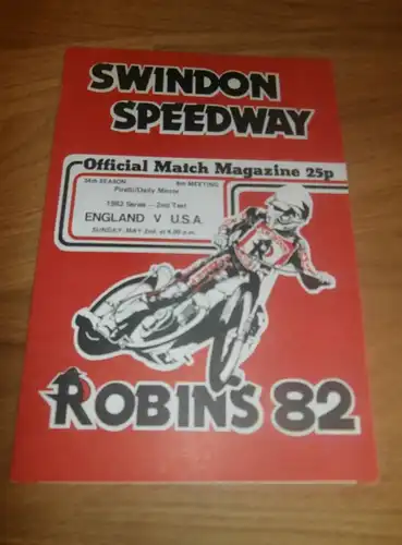 Speedway Swindon , 2.5.1982 , England vs. USA , Programmheft / Programm / Rennprogramm , program !!!