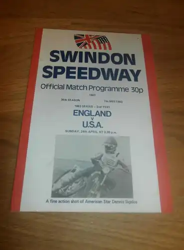 Speedway Swindon , 24.4.1983 , England vs. USA , Programmheft / Programm / Rennprogramm , program !!!
