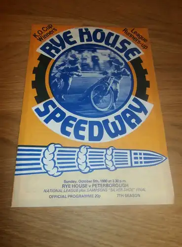 Speedway Rye House , 5.10.1980 , Peterborough , Programmheft / Programm / Rennprogramm , program !!!