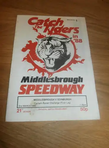 Speedway Middlesbrough 31.3.1988 , Edinburgh , Programmheft / Programm / Rennprogramm , program !!!