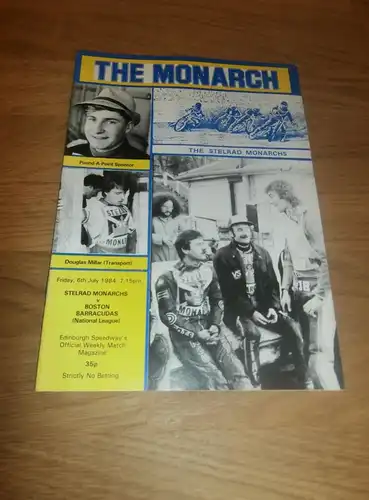 Speedway Edingburgh , Stelrad Monarchs 6.7.1984 , Boston Barracudas Programmheft / Programm / Rennprogramm , program !!!