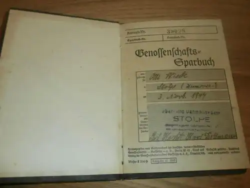 altes Sparbuch Arnstadt / Stolpe , 1944 - 1945 , Otto Wiede , Sparkasse , Bank !!!