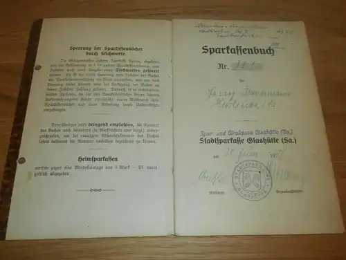 altes Sparbuch Glashütte i. Sa. , 1927 - April 1945 , Heinz Zimmermann , Sparkasse , Bank !!!