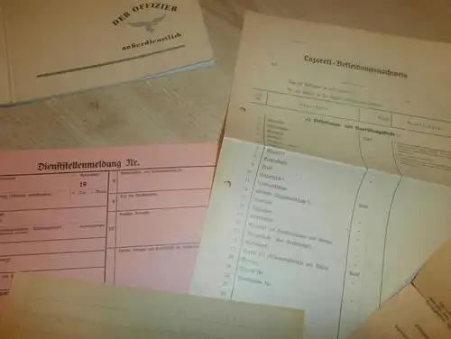 Fliegerhorst Rechlin , 9 blanko Dokumente + Büchlein " Der Offizier " , Luftwaffe , Kommandatur , Flugzeuge ,  Flieger !