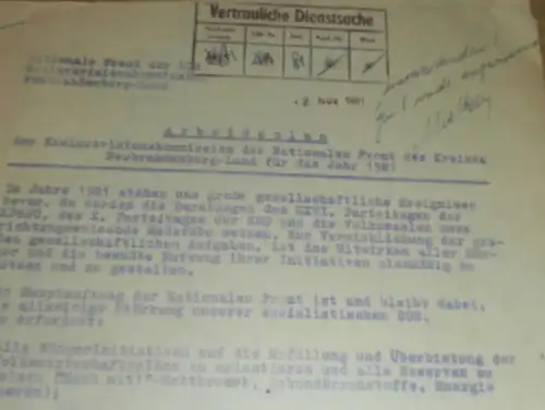 vertrauliches Dokument Erich Mielke ,mit Autograph , Nationale Front der DDR , Neubrandenburg 1981 ,8 Seiten , SED Stasi