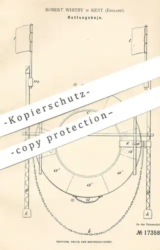 original Patent - Robert Whitby , Kent , England , 1881 , Rettungsboje | Boje , Signal | Wasserrettung , Bojen !!