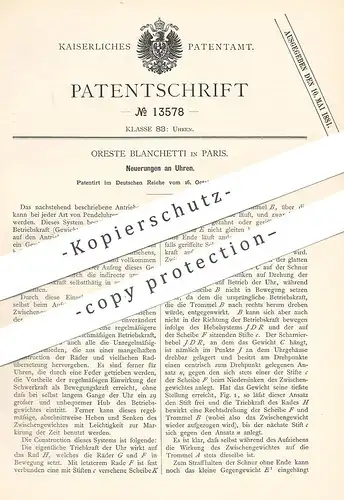 original Patent - Oreste Blanchetti , Paris , Frankreich , 1880 , Uhr | Uhren | Uhrmacher , Uhrwerk , Pendeluhr !!!