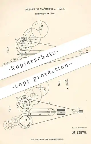 original Patent - Oreste Blanchetti , Paris , Frankreich , 1880 , Uhr | Uhren | Uhrmacher , Uhrwerk , Pendeluhr !!!
