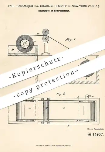 original Patent - Paul Casamajor , Charles H. Senff , New York , USA , 1881 , Filtrierapparat | Filter , Filtern !!!