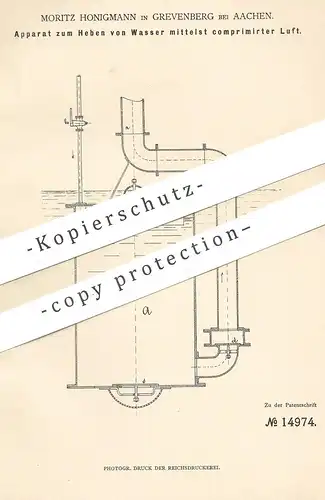 original Patent - Moritz Honigmann , Grevenberg / Aachen , 1881 , Heben von Wasser mittels komprimierter Luft | Pumpe !
