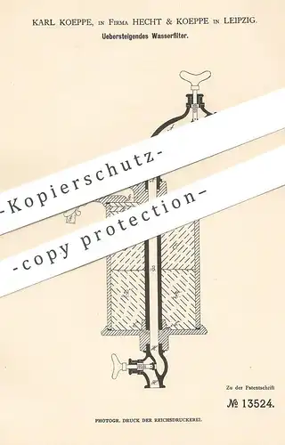 original Patent - Karl Koeppe | Hecht & Koeppe , Leipzig , 1879 , Übersteigendes Wasserfilter | Wasser - Filter !!!