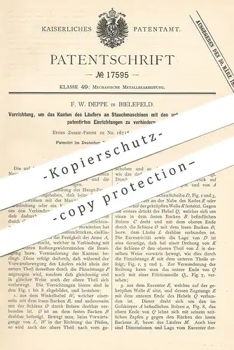 original Patent - F. W. Deppe , Bielefeld , 1881 , Läufer an Stauchmaschinen | Metall , Schweißen , Schlosser !!