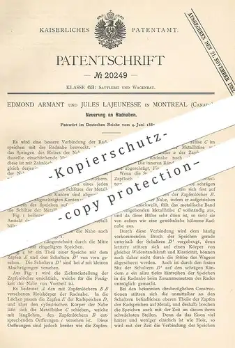 original Patent - Edmond Armant , Jules Lajeunesse , Montreal , Kanada , 1882 , Radnabe | Rad , Räder | Wagenrad !!!